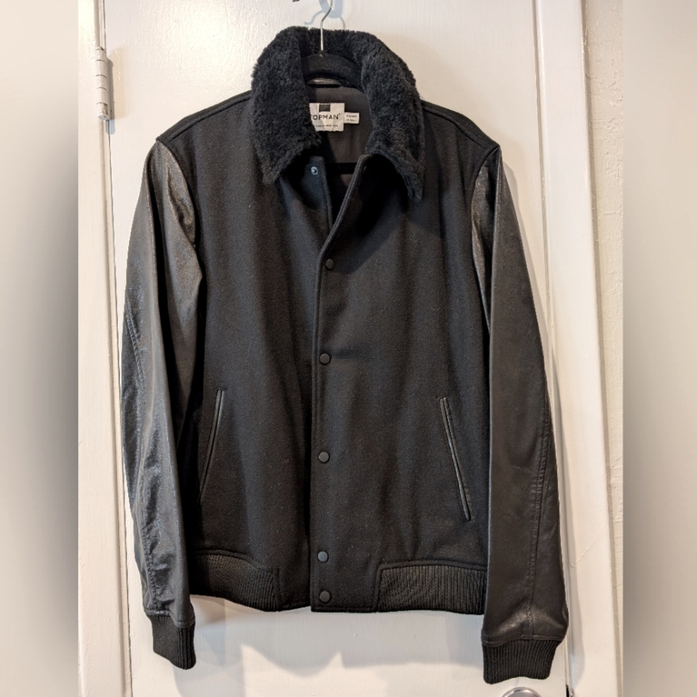 Topman Wool leather Bomber Jacket Medium